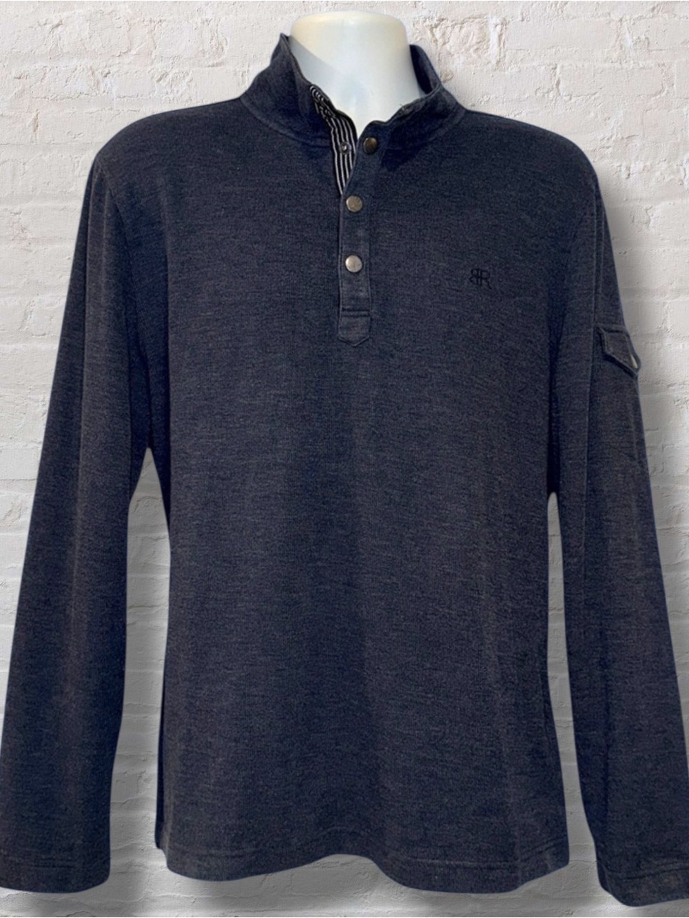 Banana Republic Quarter Button Pullover | Navy Mock Neck Long Sleeve | XL